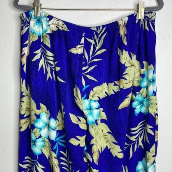 Vintage White Stag Size L Blue Tropical Hawaiian Floral Cropped Wide Leg Pants - Picture 10 of 12